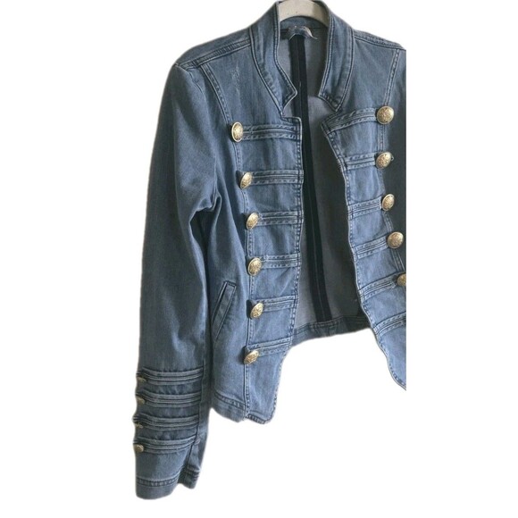Free People Military Jean Denim Jacket Women's Small Blue Distressed - Picture 2 of 11